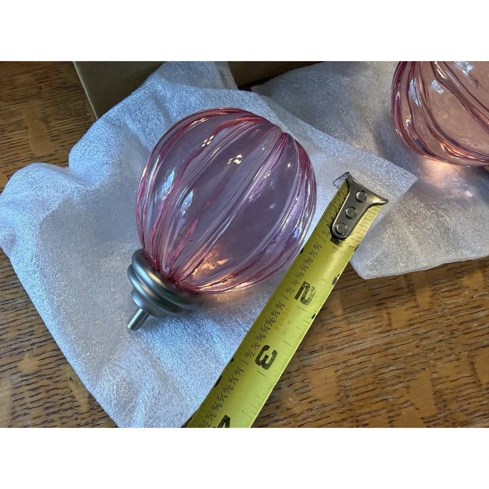 Pottery Barn Kids Round Pink Tinted Glass Curtain Rod Finials Set of 2